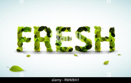 Vector Fresh lettering illustration made from fresh green leafs Stock Vector