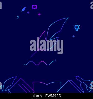 Goose Feather, Quill Pen Vector Line Illustration. Writing, Author, Education Gradient Icon, Symbol, Pictogram, Sign. Dark Blue Background. Stock Vector