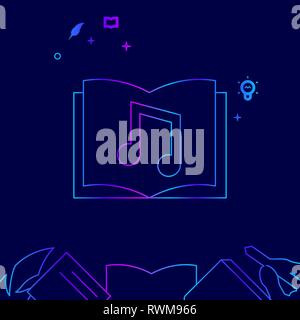 Audio Book Vector Line Illustration. Writing, Authors or Education Gradient Icon, Symbol, Pictogram, Sign. Dark Blue Background. Stock Vector