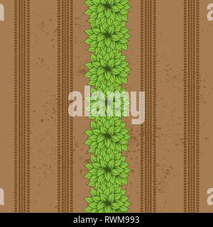 Brown grunge ground wallpaper with green bushes Stock Vector