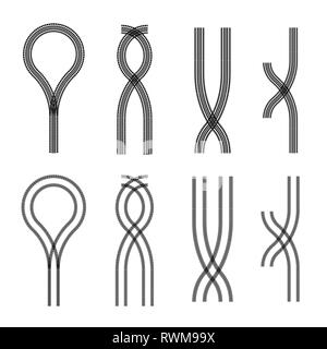 Set of black outline tire track silhouettes different forms Stock Vector