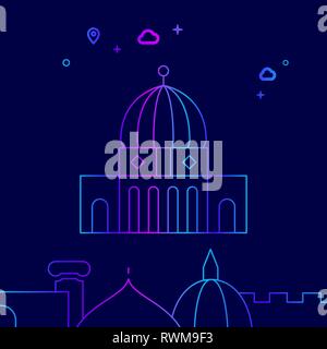 Dome of the Rock, Jerusalem Vector Line Illustration. Historical Landmarks Gradient Icon, Symbol, Pictogram, Sign. Dark Blue Background. Stock Vector