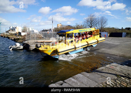 viking splash tours dukw craft entering the water at grand canal docks Dublin republic of Ireland Stock Photo