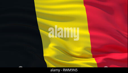 Fluttering silk flag of Belgium in the wind, colorful background. 3d illustration. 4K High quality render Stock Photo