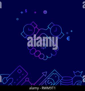 Time is Money, Deal Vector Line Illustration. Money Related Gradient Icon, Symbol, Pictogram, Sign. Dark Blue Background. Stock Vector