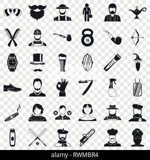 Hipster beard icons set, simple style Stock Vector