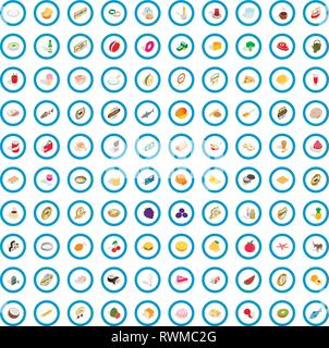 100 delicious dishes icons set, isometric 3d style Stock Vector