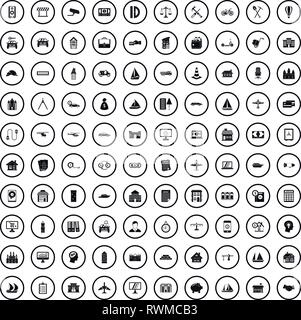 100 private property icons set, simple style  Stock Vector