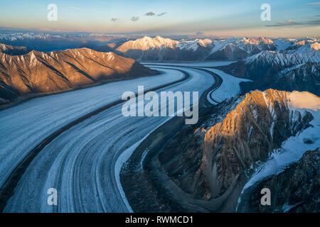 Aerial image of the Saint Elias mountains and Kaskawulsh Glacier in Kluane National Park and Reserve; Haines Junction, Yukon, Canada Stock Photo