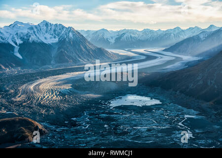 Aerial image of the Saint Elias mountains and Kaskawulsh Glacier in Kluane National Park and Reserve; Haines Junction, Yukon, Canada Stock Photo