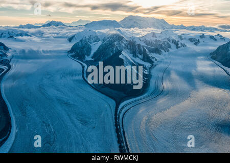 Aerial image of the Saint Elias mountains and glaciers in Kluane National Park and Reserve; Haines Junction, Yukon, Canada Stock Photo