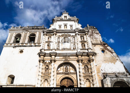 Church of San Fransisco el Grande on blue sky with sunshine, Antigua, Guatemala Stock Photo
