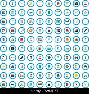 100 designer icons set, flat style Stock Vector