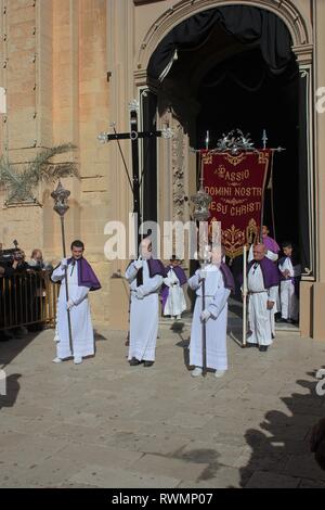 Good Friday Procession at Zejtun, Malta: At the onset of the procession Stock Photo