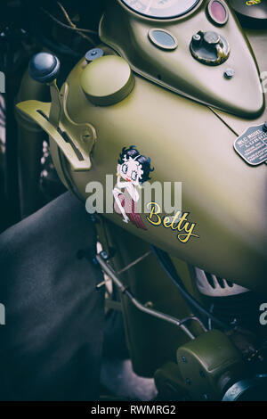 1942 Vintage Harley Davidson Military Model 42WLC Motorcycle at Bicester Heritage centre, Oxfordshire, England