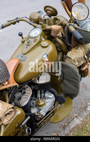 1942 Vintage Harley Davidson Military Model 42WLC Motorcycle at Bicester Heritage centre, Oxfordshire, England Stock Photo