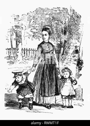 A  19th Century nursemaid with two children in her care in a park in Haarlem, The Netherlands.  From the Camera Obscura, a collection of Dutch humorous-realistic essays, stories and sketches in which Hildebrand, the author, takes an ironic look at the behavior of the 'well-to-do', finding  them bourgeois and without a good word for them. Stock Photo