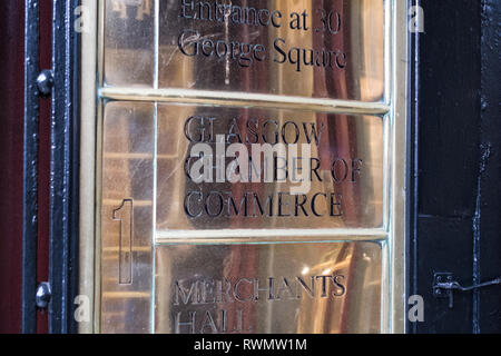 plaque at the Glasgow Chamber of Commerce, George Square, (West George Street entrance sign), Glasgow, Scotland, UK Stock Photo
