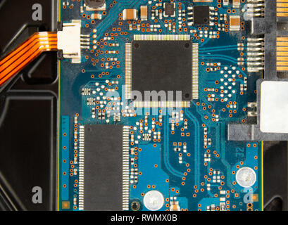 Motherboard close-up. Computer processor. Motherboard close-up. Computer processor black, blue Stock Photo