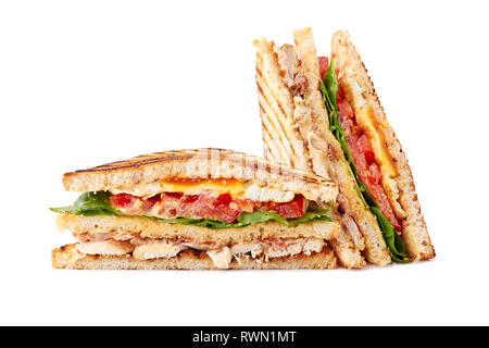 Delicious sliced club sandwich on white background Stock Photo