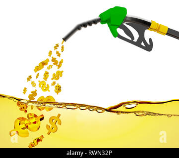 nozzle pumping gasoline in a tank, of fuel nozzle pouring gasoline over white background, nozzle pumping a gasoline fuel liquid in a tank of oil indus Stock Photo