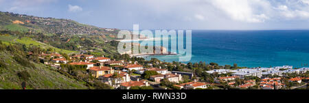 Panorama of Southern California coastline with rolling hills covered with beautiful homes and stunning views of the ocean, Rancho Palos Verdes, Califo Stock Photo