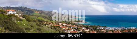 Panorama of Southern California coastline with rolling hills covered with beautiful homes and stunning views of the ocean, Rancho Palos Verdes, Califo Stock Photo