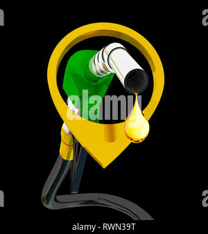 nozzle pumping gasoline in a tank, of fuel nozzle pouring gasoline over white background, nozzle pumping a gasoline fuel liquid in a tank of oil indus Stock Photo