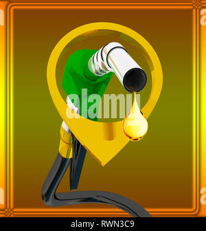 nozzle pumping gasoline in a tank, of fuel nozzle pouring gasoline over white background, nozzle pumping a gasoline fuel liquid in a tank of oil indus Stock Photo