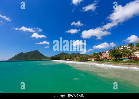 Beautiful Le Diamant beach and village, Martinique, Caribbeans. Caribbean Martinique beach coconut Stock Photo