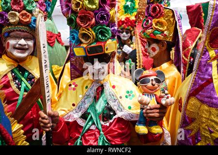 One of the oldest costumes of el Carnaval de Barranquilla, originated as a native dance war of Congo Stock Photo