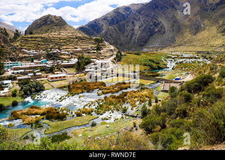 Panorama view of Canete river in Vilca village in Nor Yauyos-Cochas Lansdcape Reserve, Yauyos Provience, Peru, South America Stock Photo