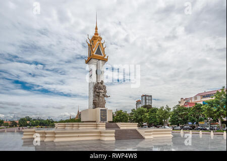 Cambodia-Vietnam Friendship Monument, Phnom Penh, Cambodia. Stock Photo