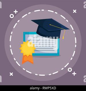 graduation certificate and hat vector illustration design Stock Vector