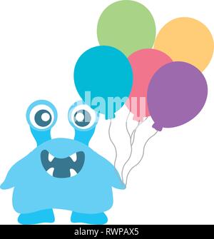 crazy monster with balloons helium character vector illustration design Stock Vector