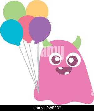 crazy monster with balloons helium character vector illustration design Stock Vector