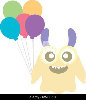 crazy monster with balloons helium character vector illustration design Stock Vector