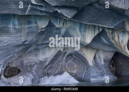 Wind sculpture and erosion inside the Marble Caves (Capilla de Mármol), Rio Tranquilo, Aysen, Patagonia, Chile Stock Photo