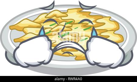 Crying scrambled egg in the mascot bowl Stock Vector