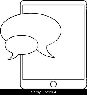 smartphone chat with bubbles symbol in black and white Stock Vector ...