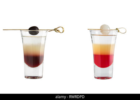 Alcohol shots on a white background. Two shots. Isolated. Stock Photo