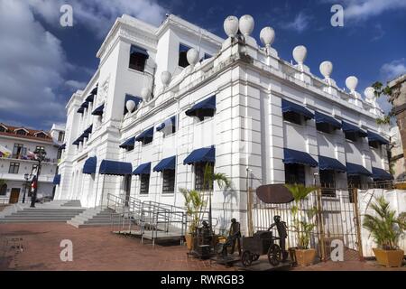 National Institute of Culture, former Supreme Court Building, and small theatre building exterior in Casco Viejo Panama City, Panama Stock Photo