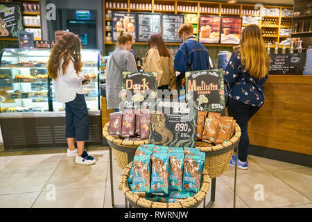 MOSCOW, RUSSIA - CIRCA OCTOBER, 2018: coffee on display at a Starbucks coffeeshop. Stock Photo