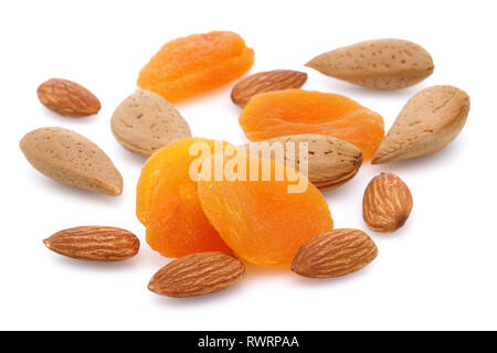 Dried apricot and almond isolated on white background Stock Photo