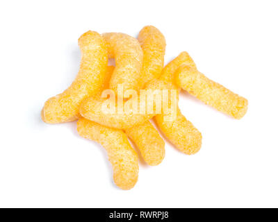 Sweet crunchy air corn sticks or snacks isolated on white background Stock Photo