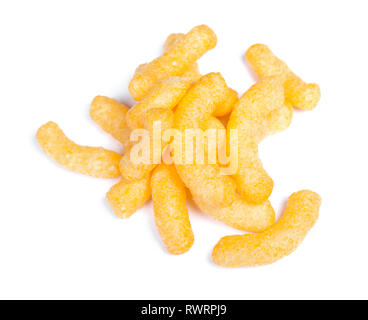 Sweet crunchy air corn sticks or snacks isolated on white background Stock Photo