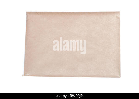 Old open envelope isolated on white background Stock Photo