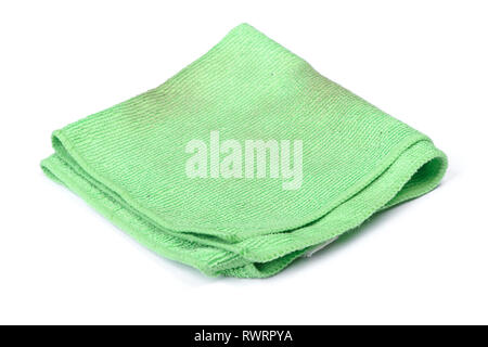 Folded green microfiber cloth isolated on white background Stock Photo