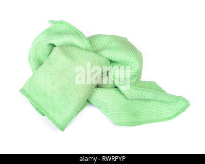 Crumpled green microfiber cloth isolated on white background Stock Photo