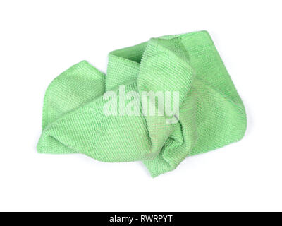 Crumpled green microfiber cloth isolated on white background Stock Photo